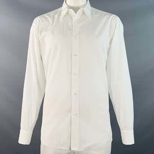 BRIONI White Cotton French Cuff Tuxedo Long Sleeve Shirt
